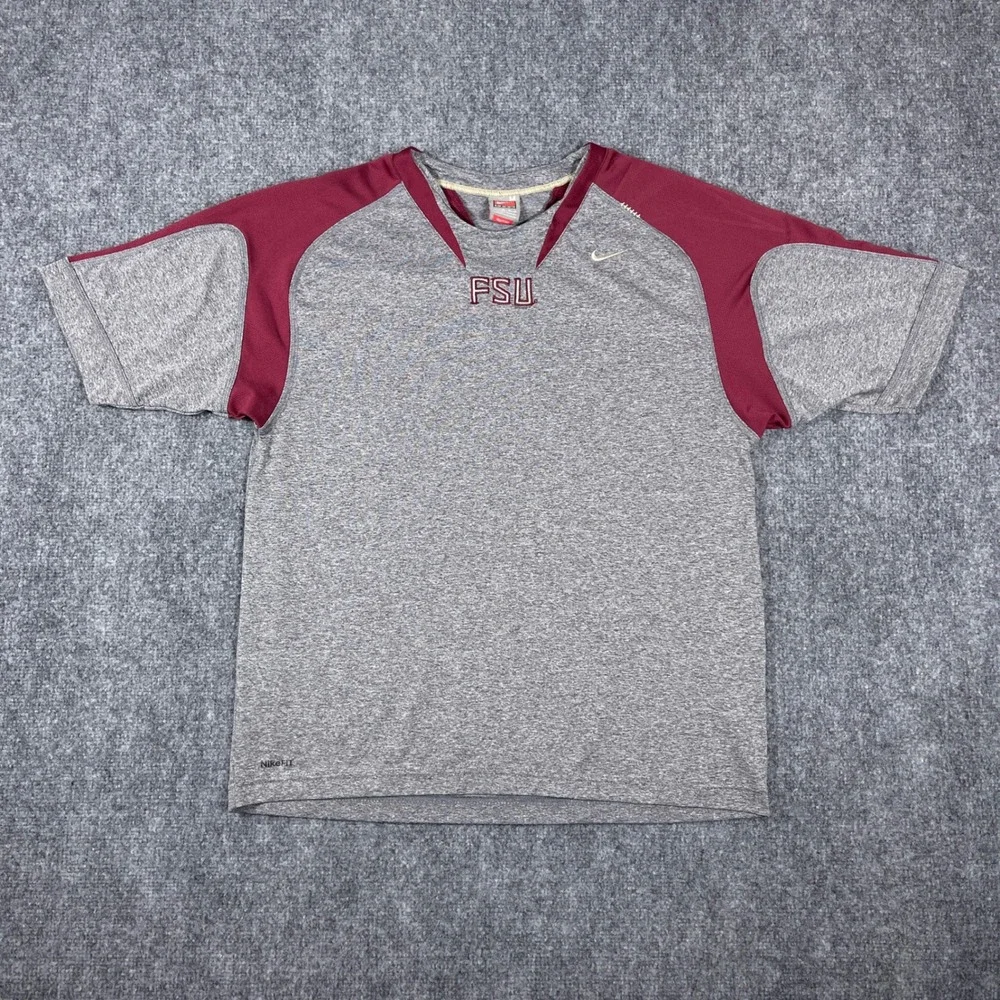 Y2K Nike FSU T-Shirt Mens Medium Grey Garnet Florida State University NikeFIT